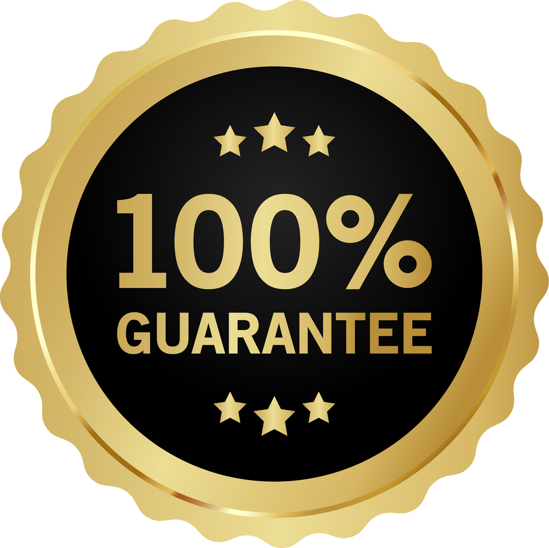 100 percent guarantee badge with gold border